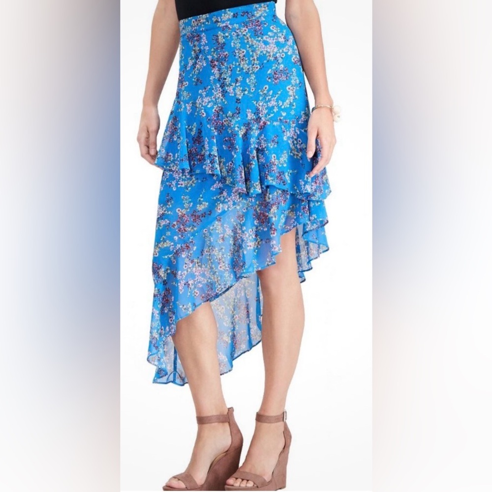 INC NWT $89.50 Ditsy Floral Skirt Ruffle Asymmetrical Hem Skirt